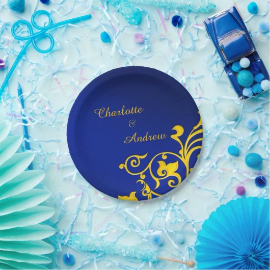 Assiettes En Carton Mariage Royal Blue et Gold (Fête)