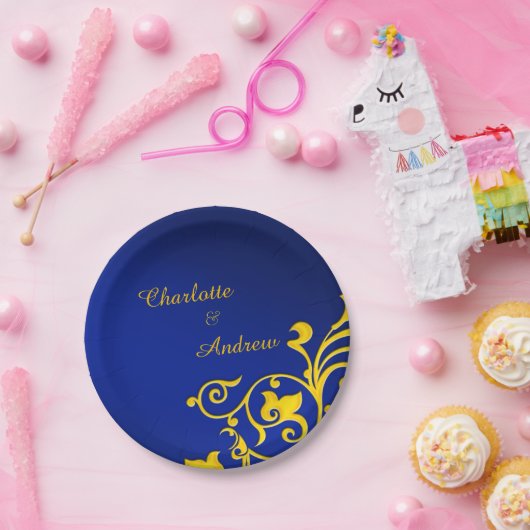 Assiettes En Carton Mariage Royal Blue et Gold (Fête)