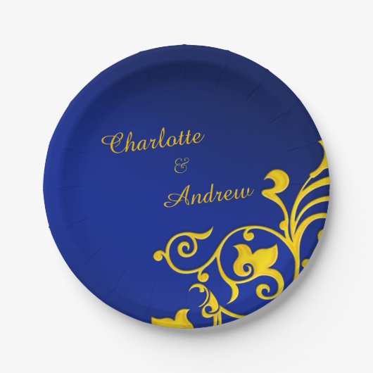 Assiettes En Carton Mariage Royal Blue et Gold (Devant)