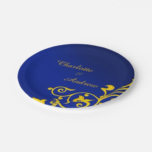 Assiettes En Carton Mariage Royal Blue et Gold (Angle)