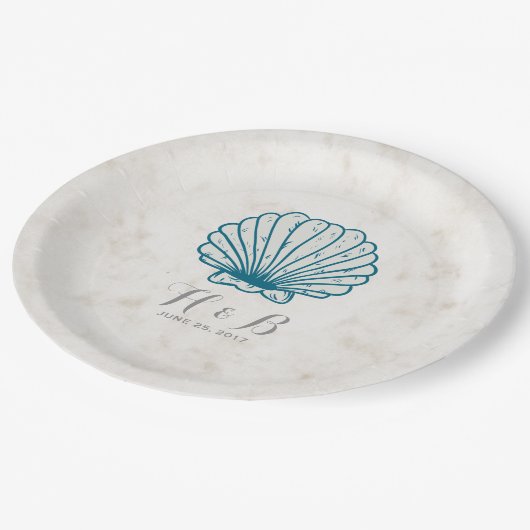 Assiettes En Carton Mariage Royal Blue Rustic Seashell (Angle)