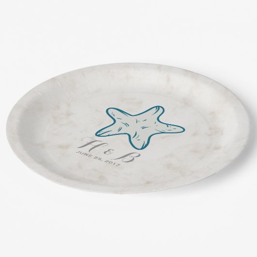Assiettes En Carton Mariage Royal Blue Rustic Starfish (Angle)