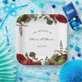 Assiettes En Carton Mariage Ruby Red Botanical Peonies (Fête)