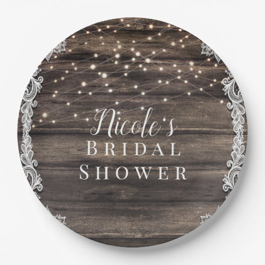 Assiettes En Carton Mariage Rustique Bois Brun Cendré Dentelle & Lumiè (Devant)