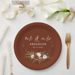 Assiettes En Carton Mariage rustique botanique cerf mr & mrs terre cui