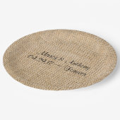 Assiettes En Carton Mariage rustique Burlap Noms personnalisés Date (Angle)