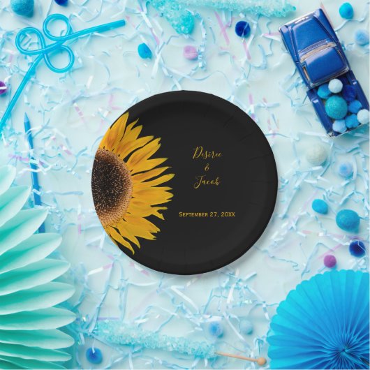 Assiettes En Carton Mariage rustique Elegant Jaune Tournesol Noir (Fête)