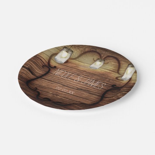 Assiettes En Carton Mariage rustique en bois et bocaux Mason Lumière (Angle)