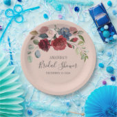 Assiettes En Carton Mariage Rustique Fleurs de Bourgogne Personnalisé (Fête)