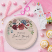 Assiettes En Carton Mariage Rustique Fleurs de Bourgogne Personnalisé (Fête)