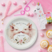 Assiettes En Carton Mariage rustique floral nez à nez de cochons roses (Fête)