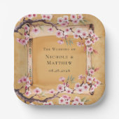 Assiettes En Carton Mariage Rustique Floral Scroll Cherry Blossom (Recto)