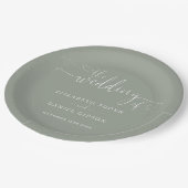 Assiettes En Carton Mariage Sage Green Heart Script (Angle)