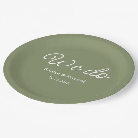 Assiettes En Carton Mariage Sage Vert Blanc Nous faisons (Angle)