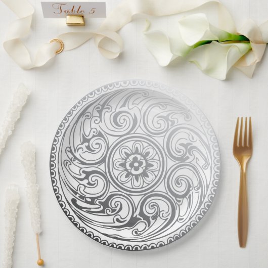 Assiettes En Carton Mariage Silver White Fils Plaque d'ornement (Mariage)