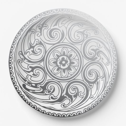 Assiettes En Carton Mariage Silver White Fils Plaque d'ornement (Devant)