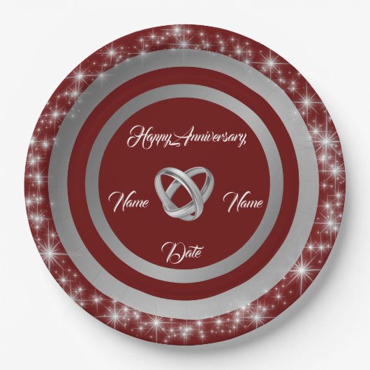 Assiettes En Carton Mariage simple anneaux Personnaliser Argent Annive (Devant)