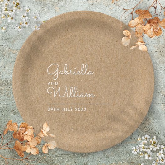 Assiettes En Carton Mariage Simple Élégant Script Kraft Rustique