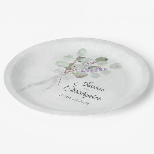 Assiettes En Carton Mariage simple Eucalyptus & Lavender Bouquet (Angle)