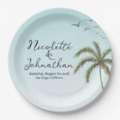 Assiettes En Carton Mariage Simple Plage Palmier et Oiseaux (Devant)