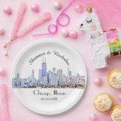 Assiettes En Carton Mariage Skyline de Chicago personnalisé (Fête)
