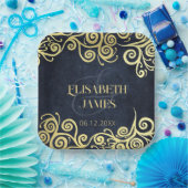 Assiettes En Carton Mariage Sophistiqué Blue Gold Swirls (Fête)