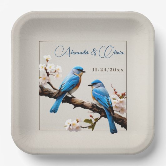 Assiettes En Carton Mariage Spring Bluebirds (Recto)