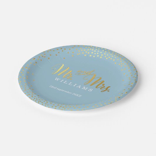 Assiettes En Carton MARIAGE STYLISÉ TABLE mini confetti or bleu (Angle)