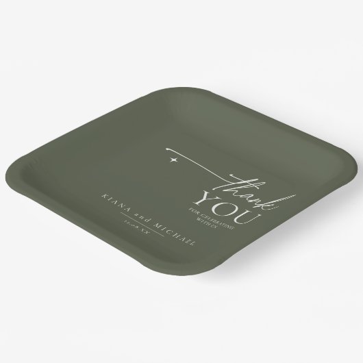 Assiettes En Carton Mariage tout simple Chic Merci Moss Green ID1046 (Angulaire)