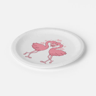 Assiettes En Carton Mariage Tropical Hawaïen de Plage au Flamant Rose