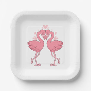 Assiettes En Carton Mariage Tropical Hawaïen de Plage avec Flamant Ros