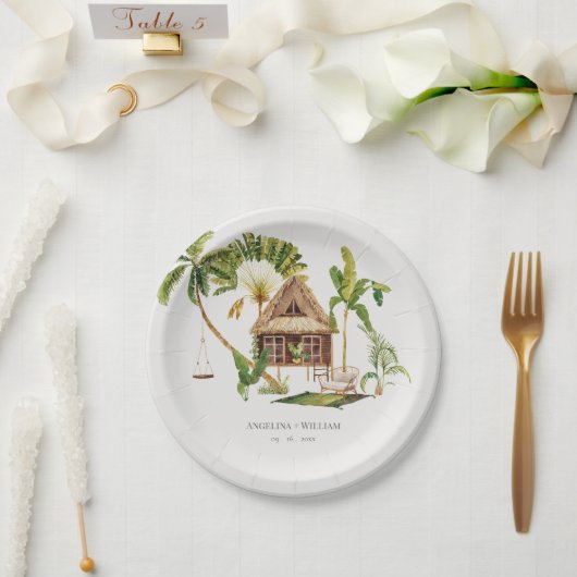 Assiettes En Carton Mariage Tropical Palm Tree (Mariage)