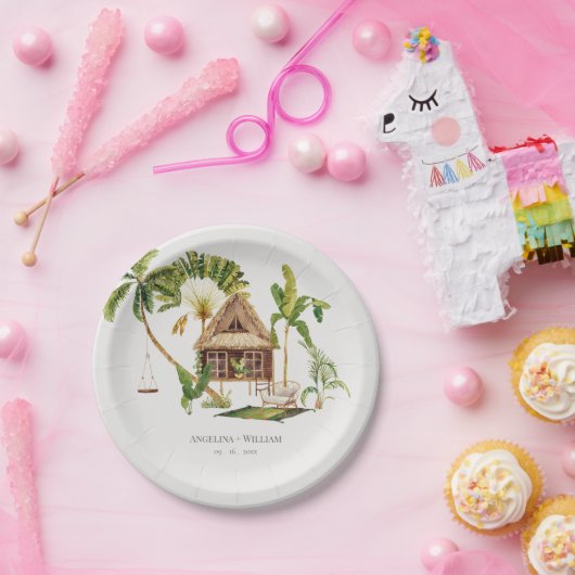 Assiettes En Carton Mariage Tropical Palm Tree (Fête)