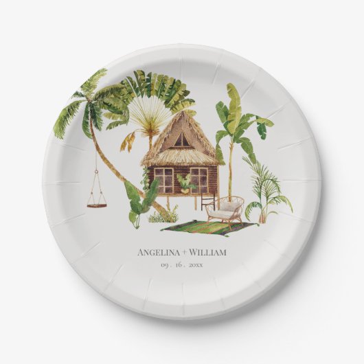 Assiettes En Carton Mariage Tropical Palm Tree (Devant)