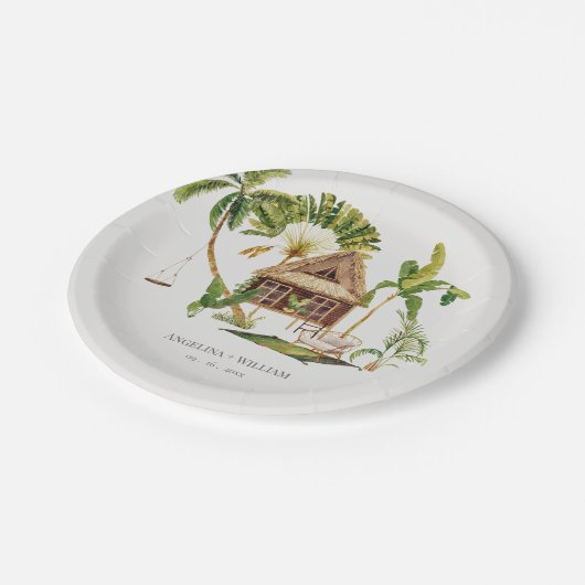 Assiettes En Carton Mariage Tropical Palm Tree (Angle)