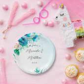 Assiettes En Carton Mariage turquoise et floral à l'aquarelle de pêch (Fête)