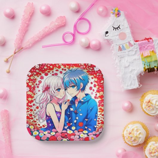 Assiettes En Carton Mariage unique de couple d'anime (Fête)