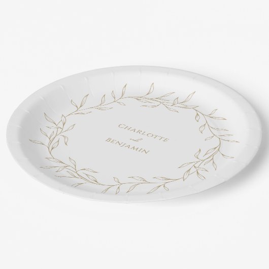 Assiettes En Carton Mariage Végétal Or Classique (Angle)