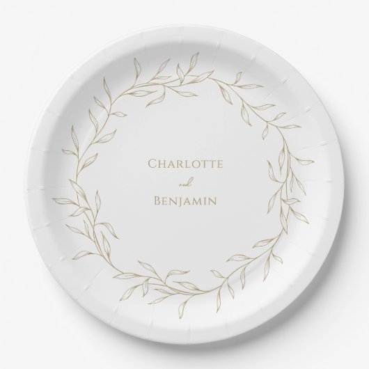 Assiettes En Carton Mariage Végétal Or Classique (Devant)