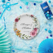 Assiettes En Carton Mariage végétal rose et bourguignon (Fête)