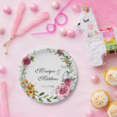 Assiettes En Carton Mariage végétal rose et bourguignon (Fête)