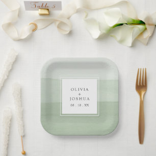 Assiettes En Carton Mariage vert aquarelle