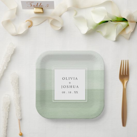 Assiettes En Carton Mariage vert aquarelle (Mariage)