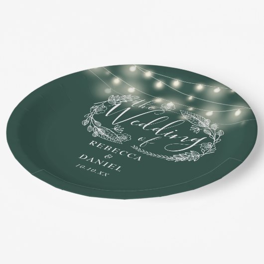 Assiettes En Carton Mariage vert émeraude floral (Angle)