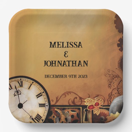 Assiettes En Carton Mariage victorien Steampunk (Recto)
