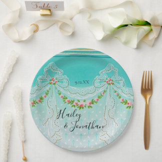 Assiettes En Carton Mariage Vintage Art Nouveau complexe rose floral