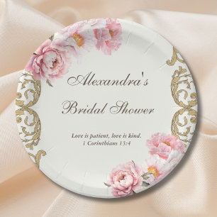 Assiettes En Carton Mariage Vintage Élégant Fleur de Pivoine Christian