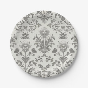 Assiettes En Carton Mariage Vintage Fleur Blanc Damassé Victorien