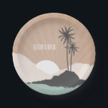 Assiettes En Carton Mariage vintage Inspiré Island Beach<br><div class="desc">Plaques illustrant deux palmiers sur une île aux nuages et au coucher du soleil à l'horizon. Recherchez des invitations de mariage assorties et plus encore chez Jill's Paperie.</div>