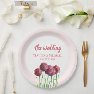 Assiettes En Carton Mariage violet Alliances roses Fleur Aquarelle Squ